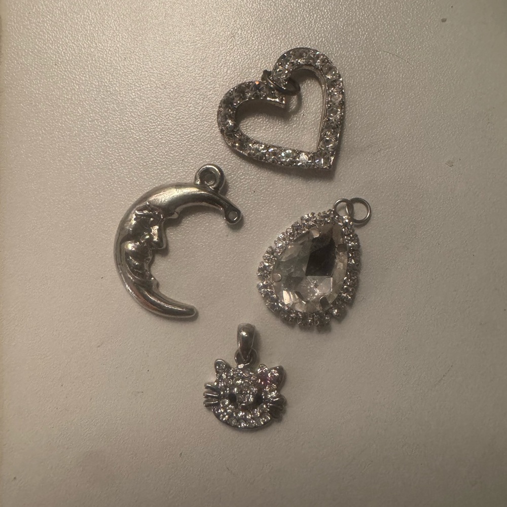Silver Heart and Moon Pendant Set